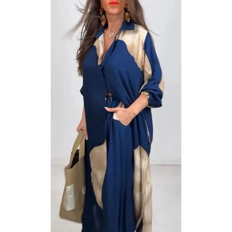 Casual 2 Piece Loose Outfit for Women Long Sleeve Button Down Shirt