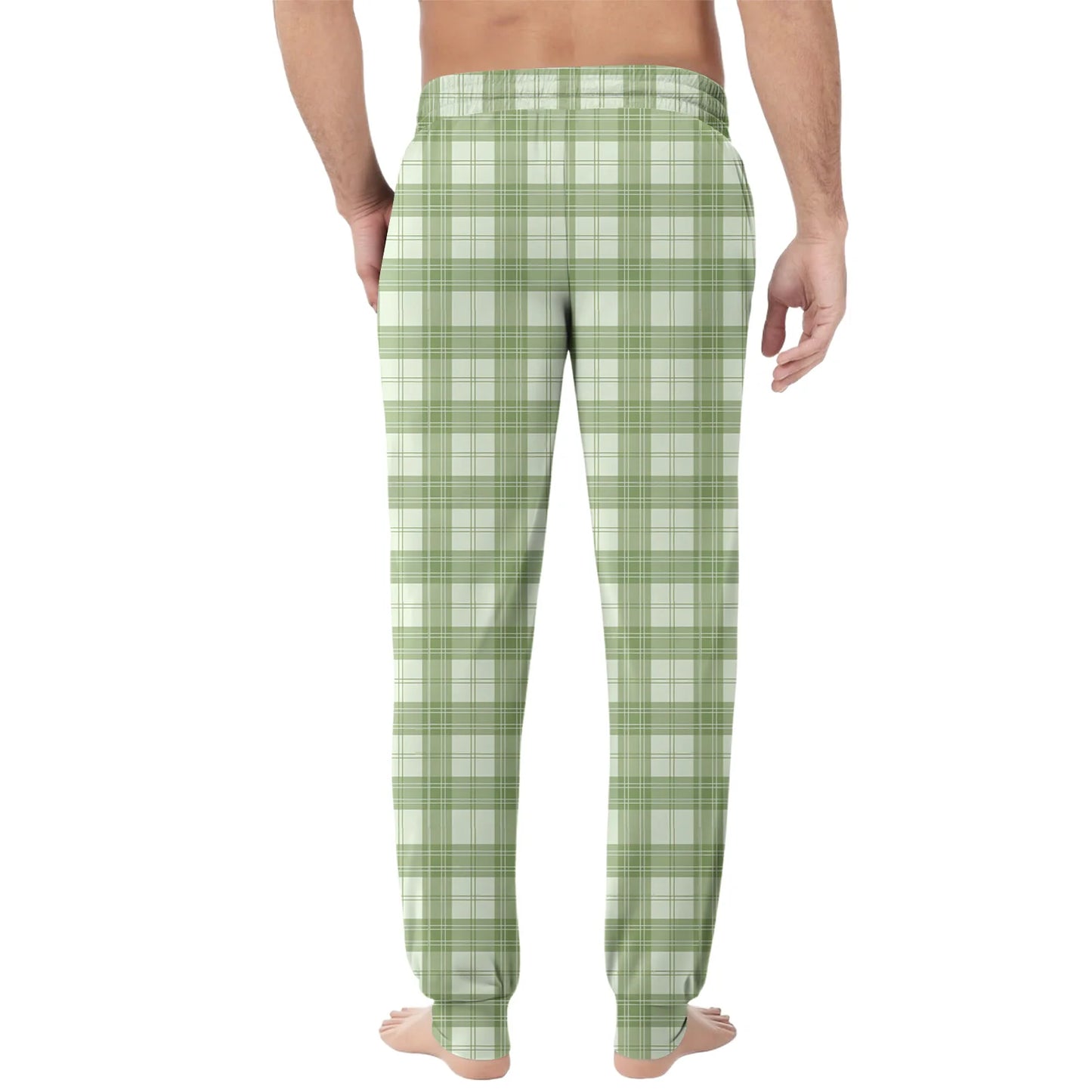 Men Elastic Waist Pants Checkered Print Lounge Sleepwear