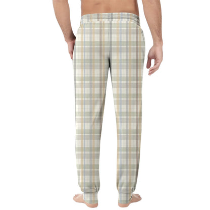 Men Elastic Waist Pants Checkered Print Lounge Sleepwear