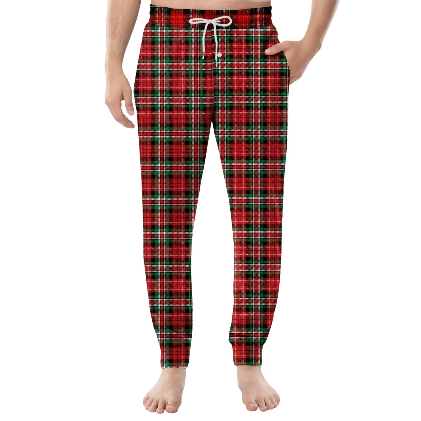 Men Elastic Waist Pants Checkered Print Lounge Sleepwear