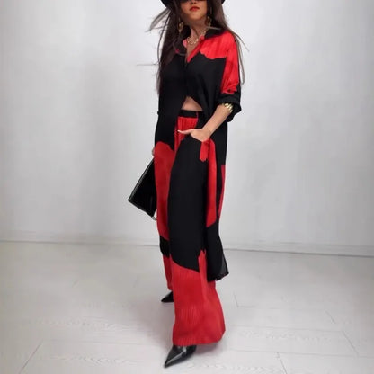 Casual 2 Piece Loose Outfit for Women Long Sleeve Button Down Shirt