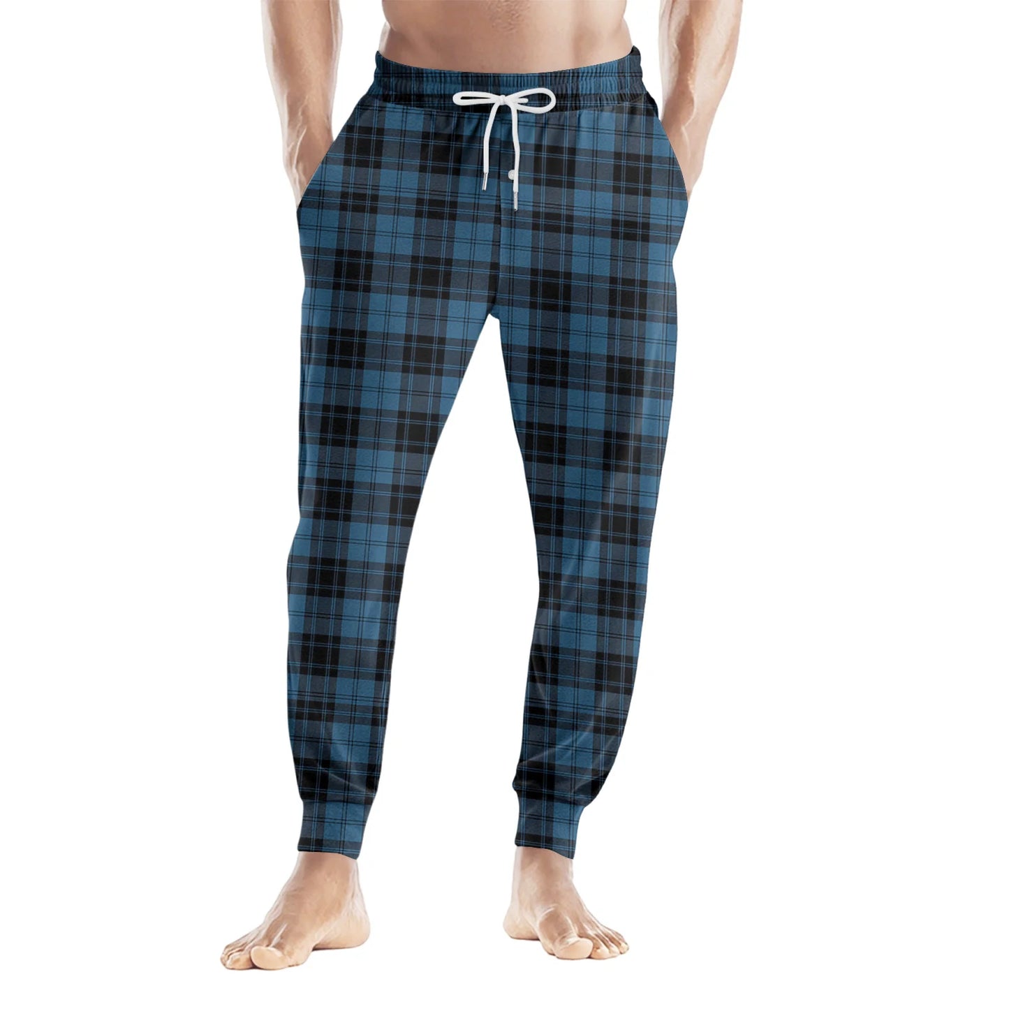 Men Elastic Waist Pants Checkered Print Lounge Sleepwear