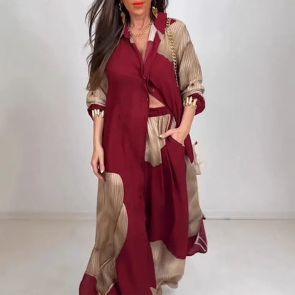 Casual 2 Piece Loose Outfit for Women Long Sleeve Button Down Shirt