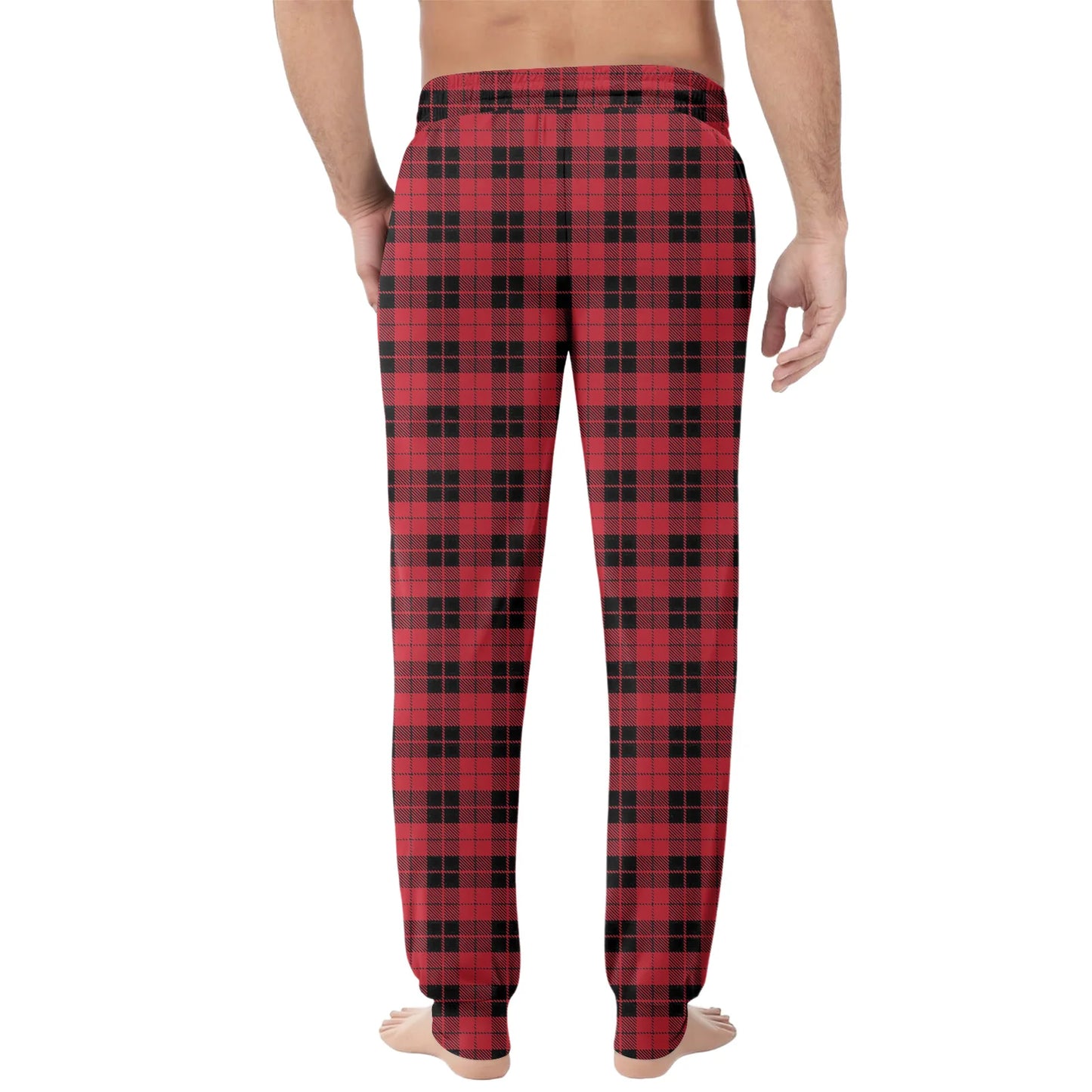 Men Elastic Waist Pants Checkered Print Lounge Sleepwear