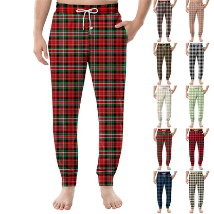 Men Elastic Waist Pants Checkered Print Lounge Sleepwear