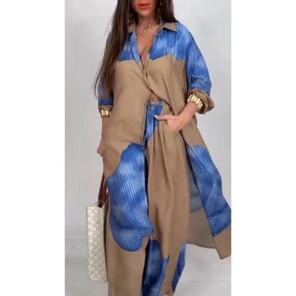 Casual 2 Piece Loose Outfit for Women Long Sleeve Button Down Shirt