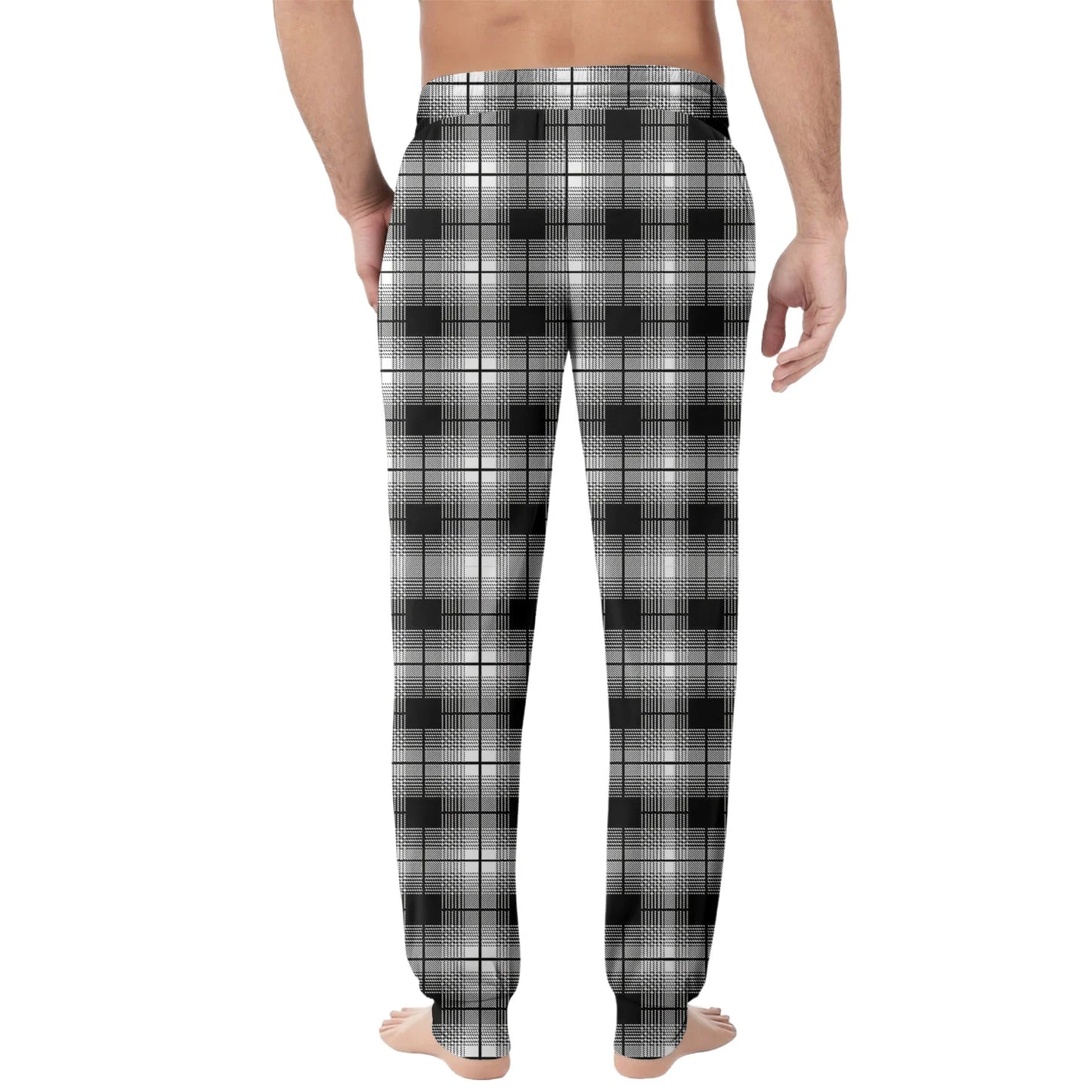 Men Elastic Waist Pants Checkered Print Lounge Sleepwear