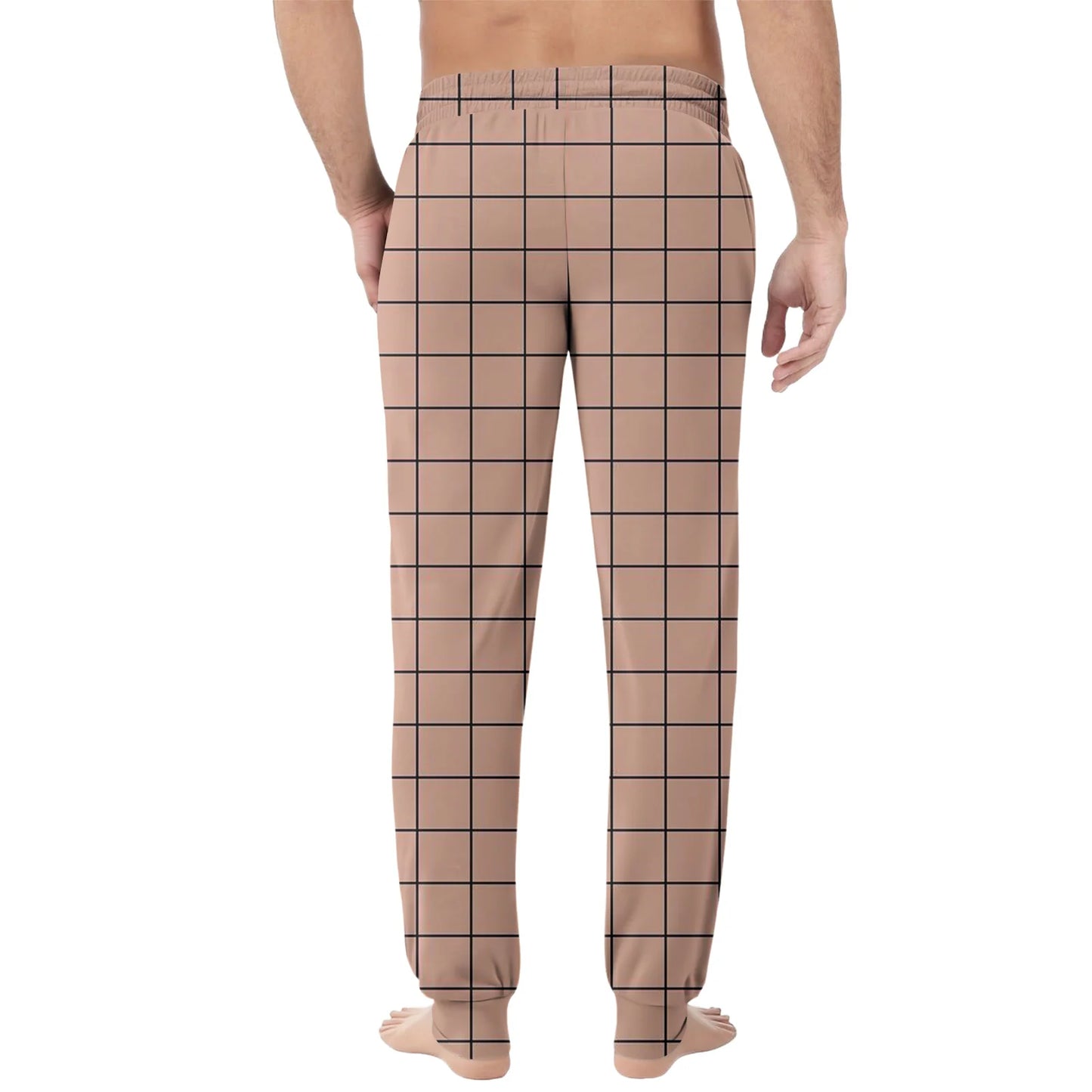 Men Elastic Waist Pants Checkered Print Lounge Sleepwear