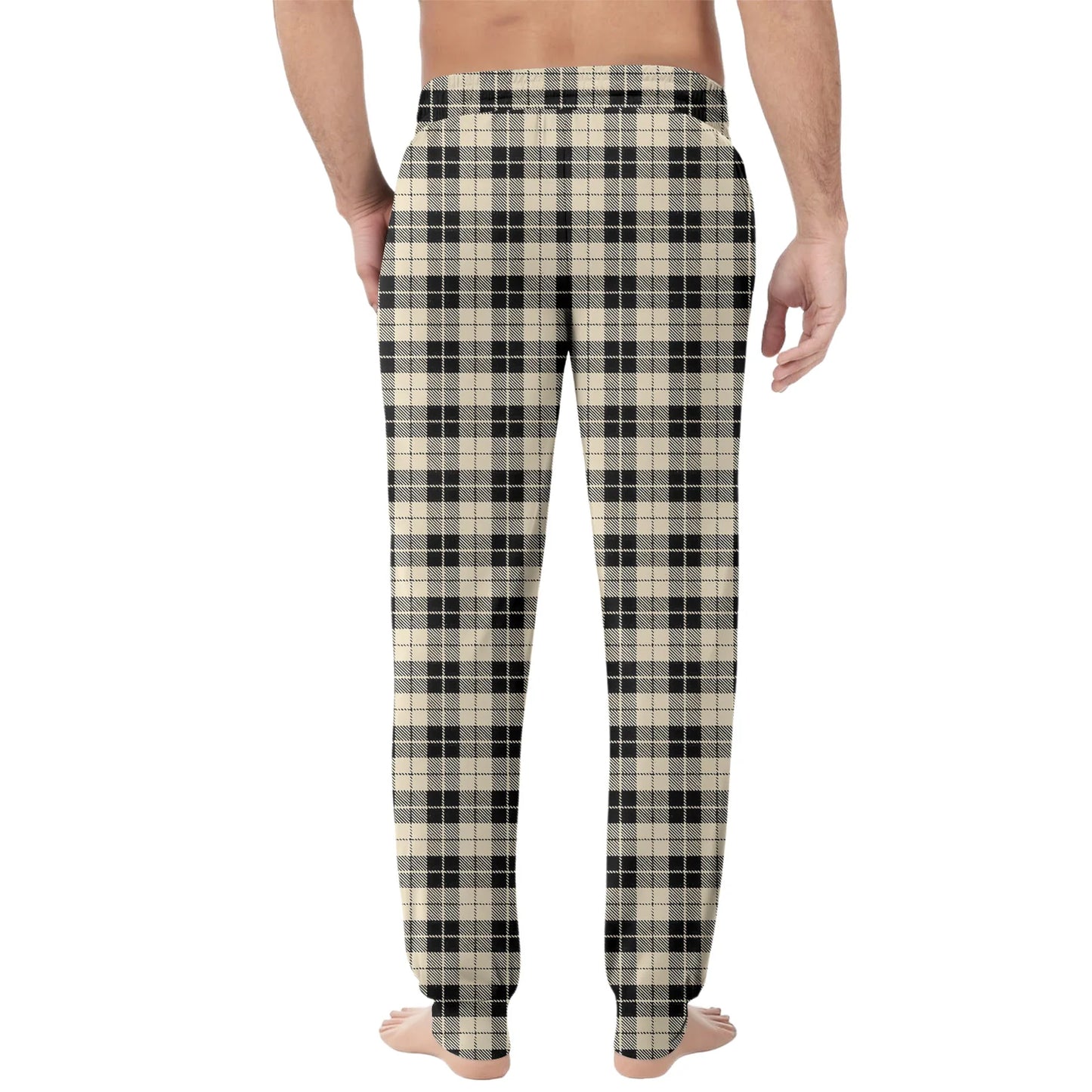 Men Elastic Waist Pants Checkered Print Lounge Sleepwear