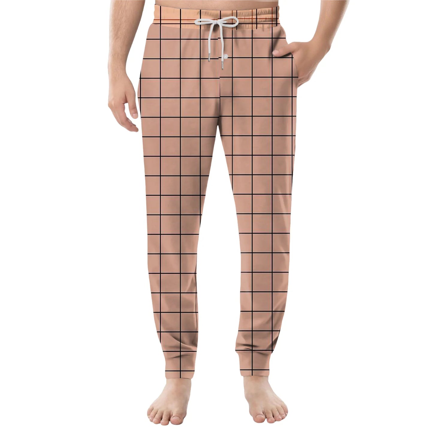 Men Elastic Waist Pants Checkered Print Lounge Sleepwear