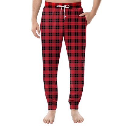 Men Elastic Waist Pants Checkered Print Lounge Sleepwear