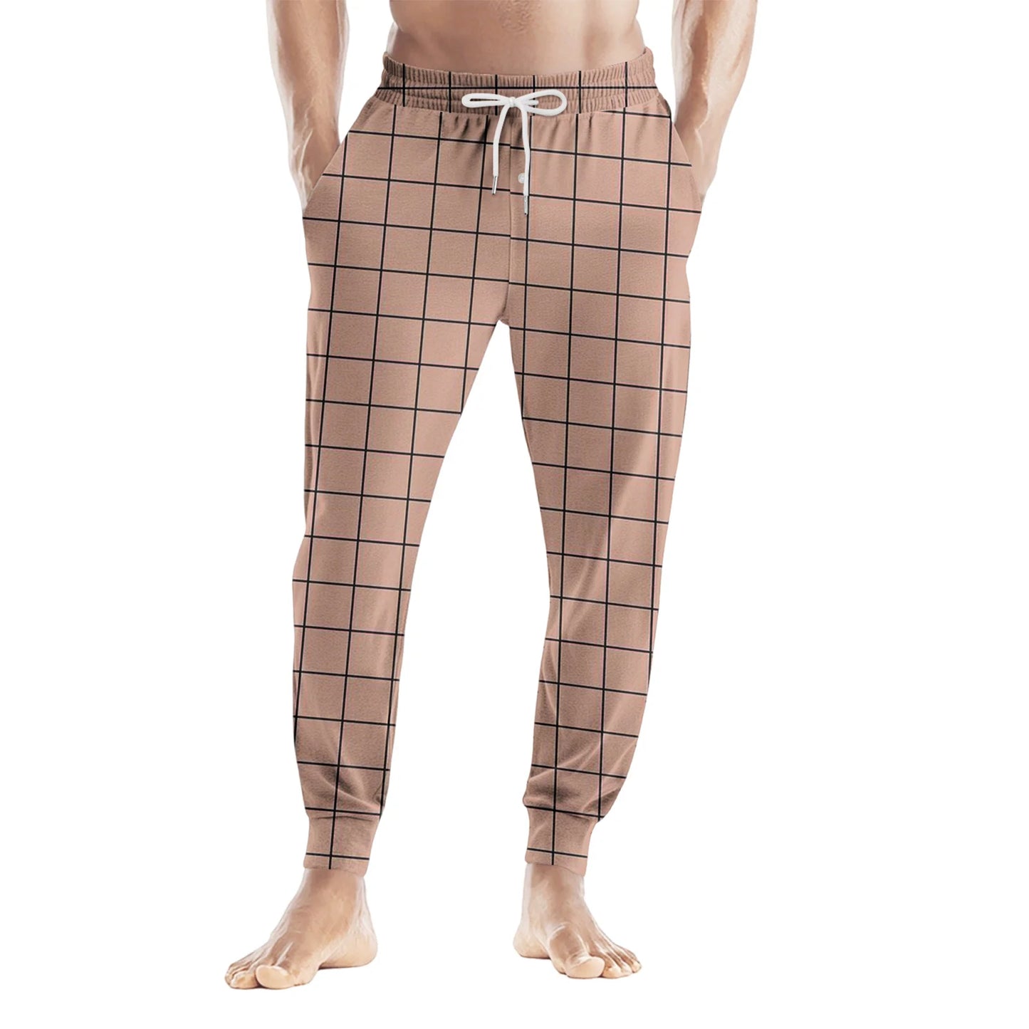Men Elastic Waist Pants Checkered Print Lounge Sleepwear