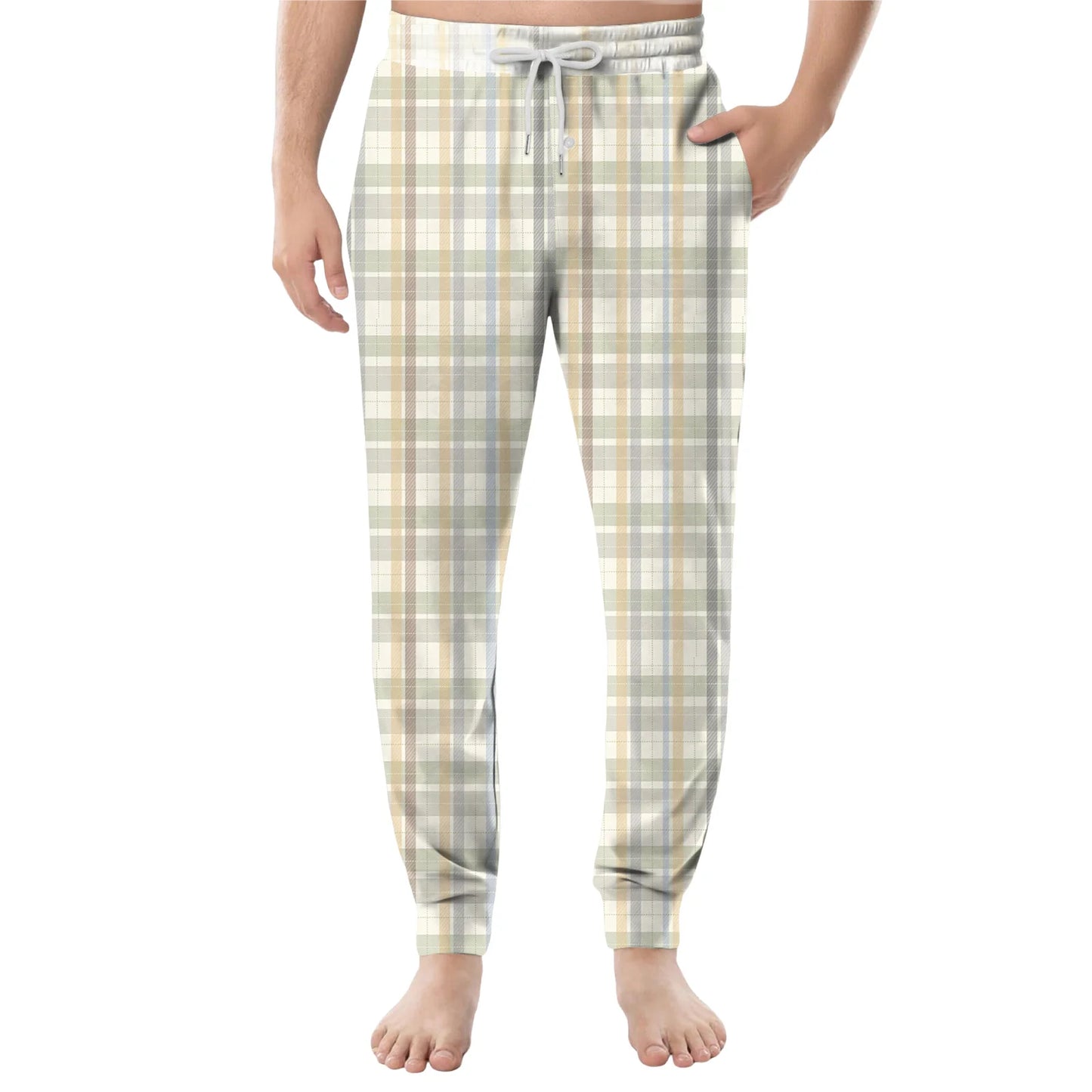 Men Elastic Waist Pants Checkered Print Lounge Sleepwear