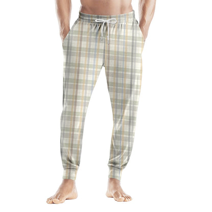 Men Elastic Waist Pants Checkered Print Lounge Sleepwear