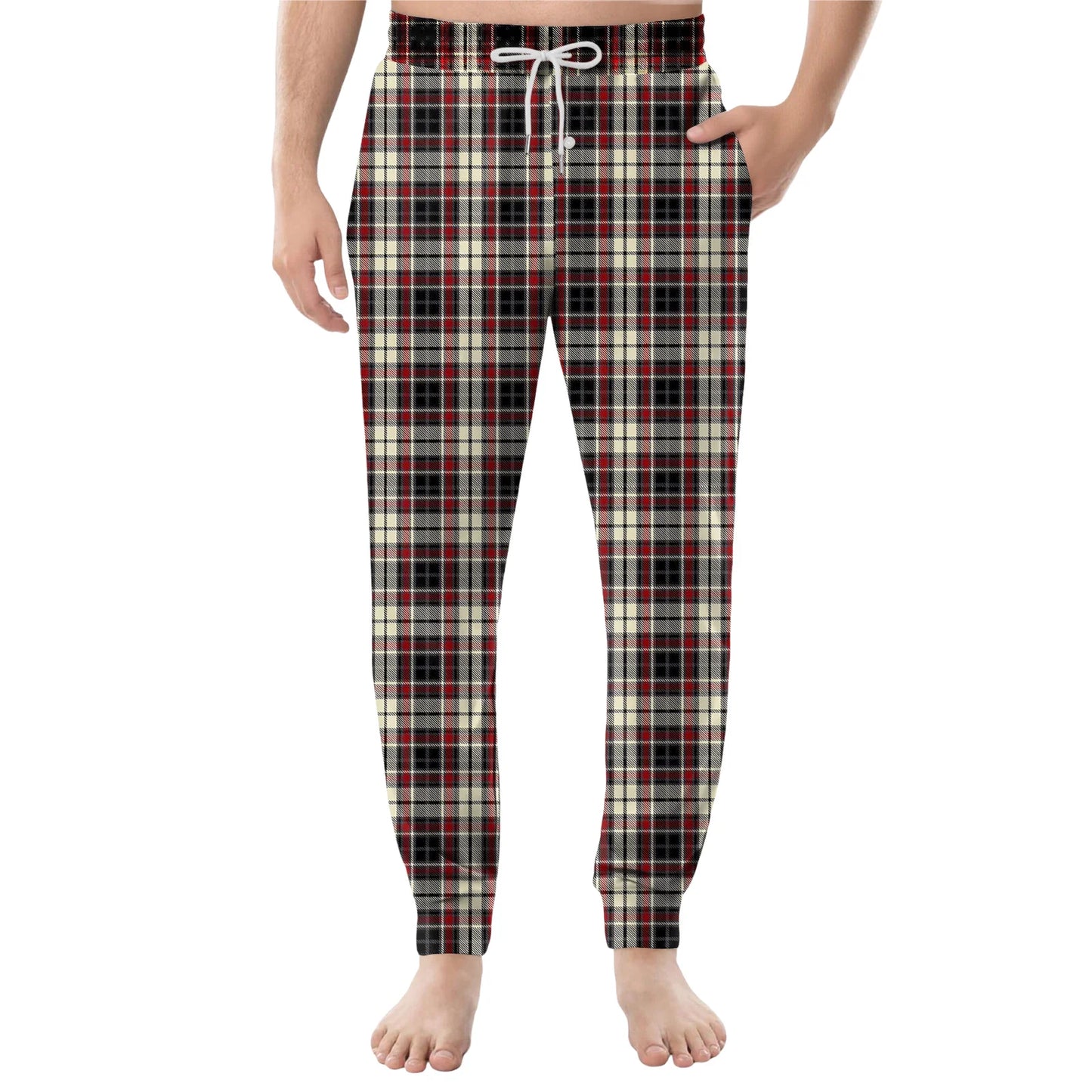 Men Elastic Waist Pants Checkered Print Lounge Sleepwear