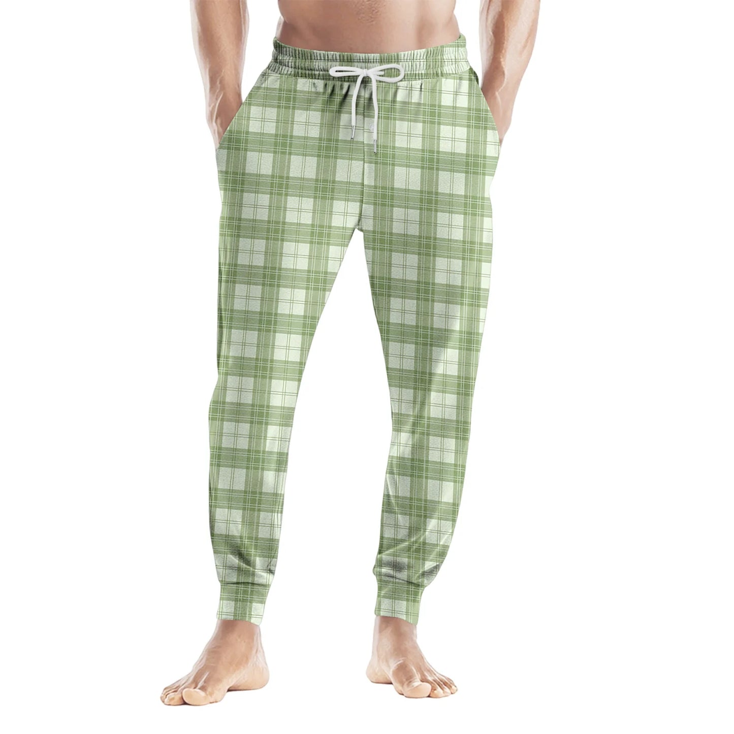 Men Elastic Waist Pants Checkered Print Lounge Sleepwear