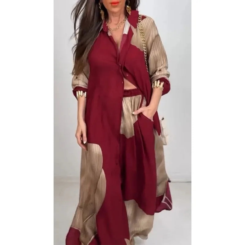 Casual 2 Piece Loose Outfit for Women Long Sleeve Button Down Shirt