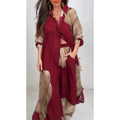 Casual 2 Piece Loose Outfit for Women Long Sleeve Button Down Shirt