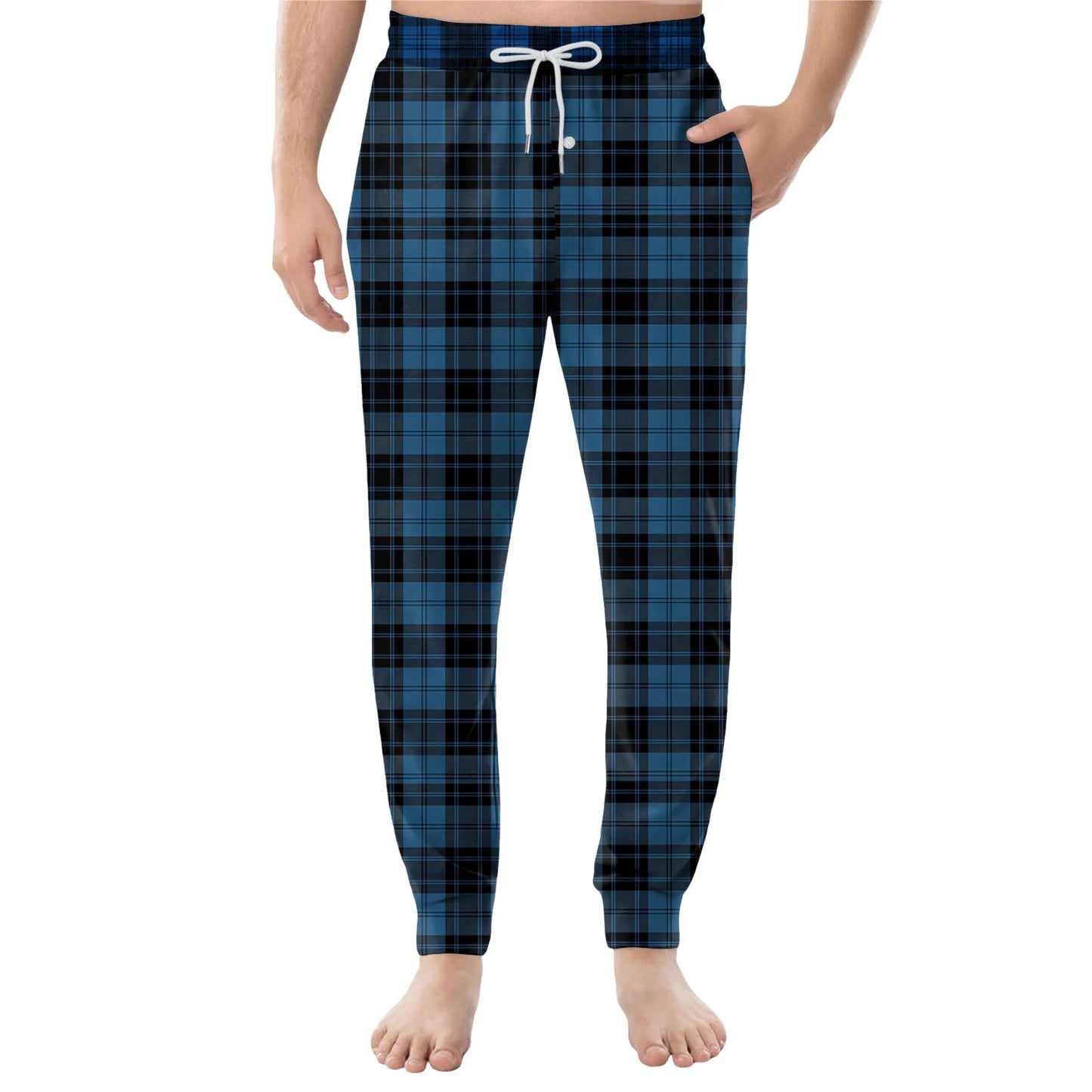 Men Elastic Waist Pants Checkered Print Lounge Sleepwear