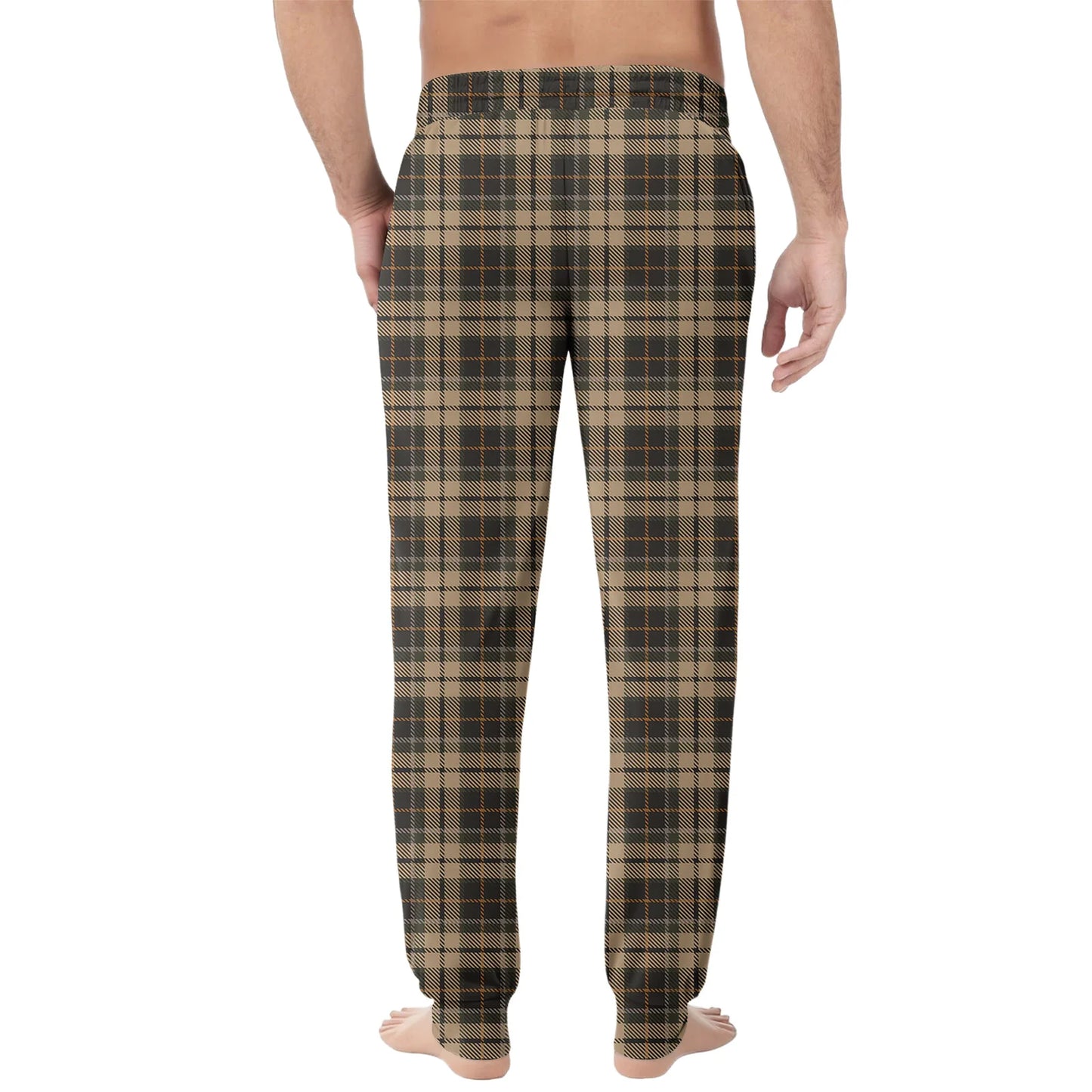 Men Elastic Waist Pants Checkered Print Lounge Sleepwear