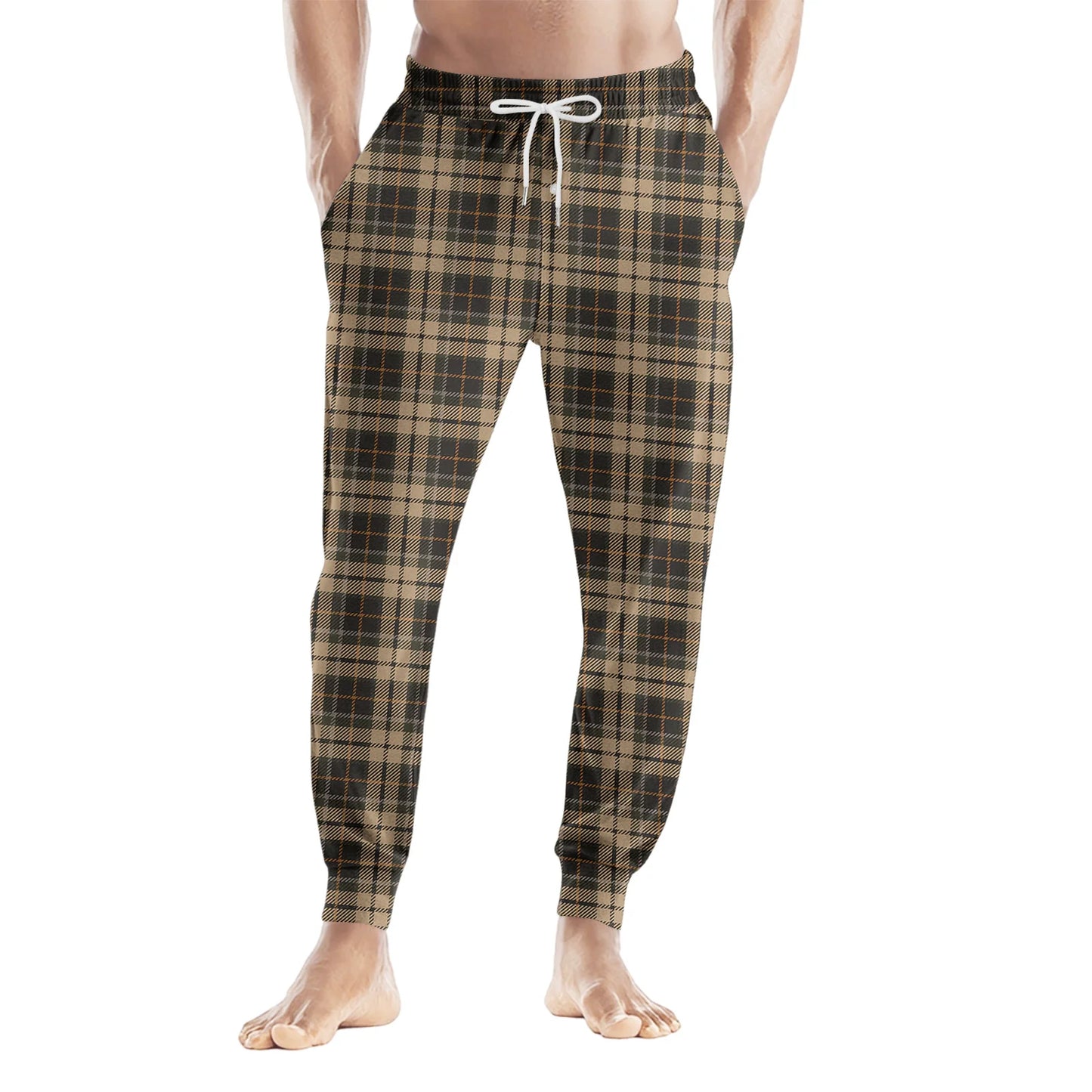 Men Elastic Waist Pants Checkered Print Lounge Sleepwear