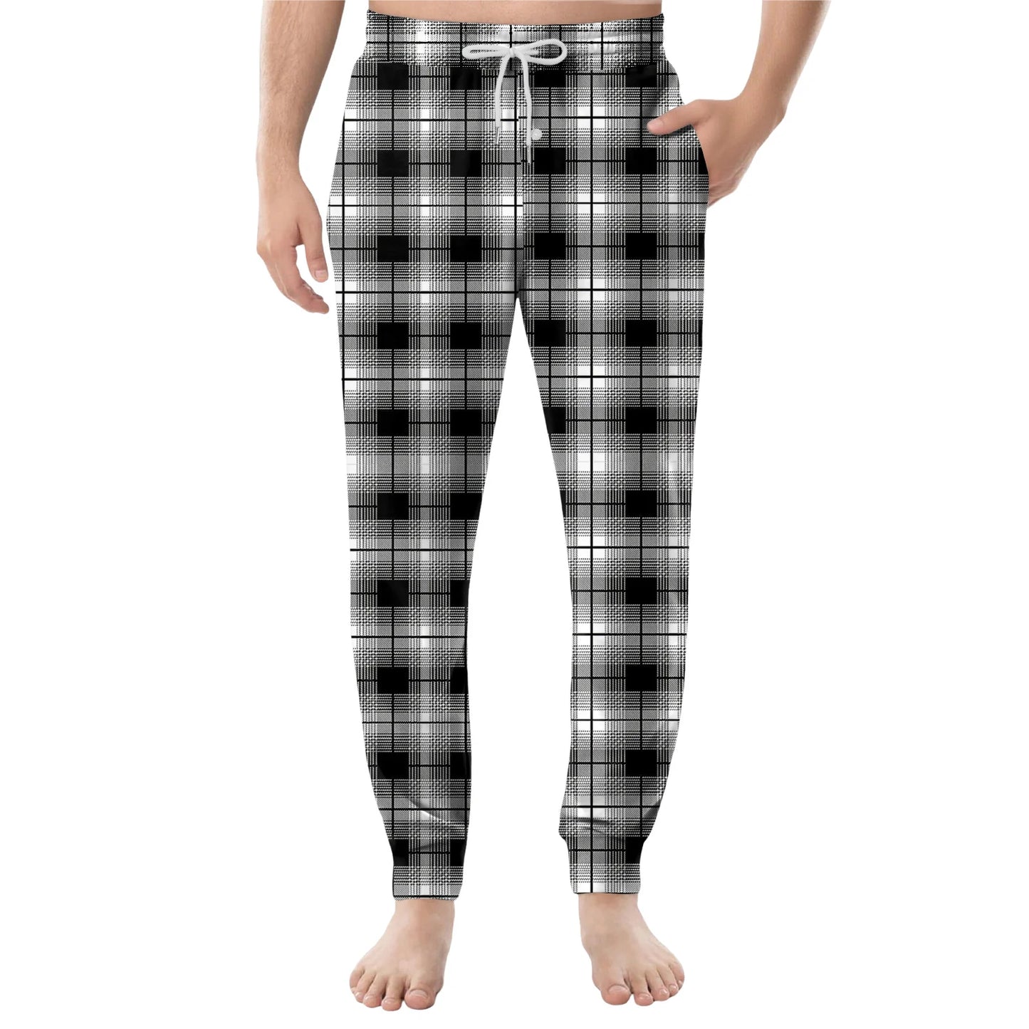 Men Elastic Waist Pants Checkered Print Lounge Sleepwear