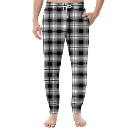 Men Elastic Waist Pants Checkered Print Lounge Sleepwear