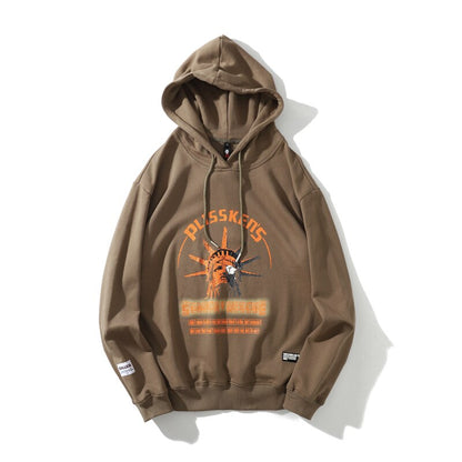 Street Wear Hip Hop Style Funny Statue of Liberty Hoodie Sweatshirt Men Harajuku Hoodie Pullover Cotton Khaki
