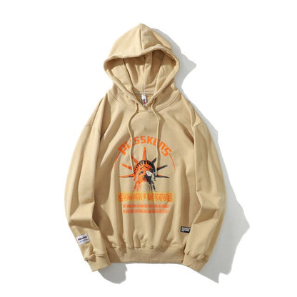Street Wear Hip Hop Style Funny Statue of Liberty Hoodie Sweatshirt Men Harajuku Hoodie Pullover Cotton Khaki